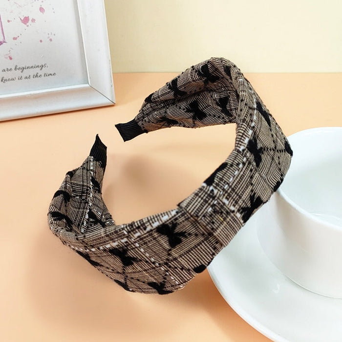 Wholesale Wide Side Bow Suede Plaid Fabric Headband JDC-HD-O375 Headband 潮炫 6 Wholesale Jewelry JoyasDeChina Joyas De China