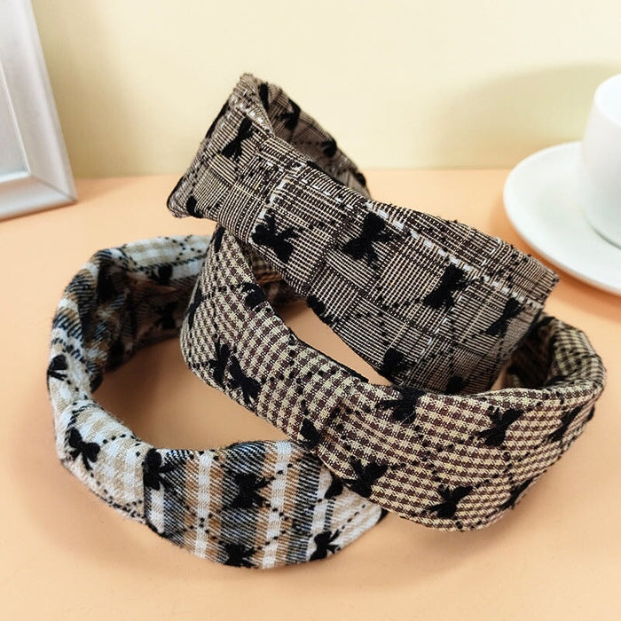 Wholesale Wide Side Bow Suede Plaid Fabric Headband JDC-HD-O375 Headband 潮炫 Wholesale Jewelry JoyasDeChina Joyas De China