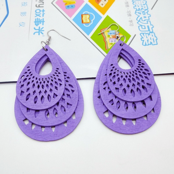 Wholesale Wood Water Drop Color Hollow Geometric Earrings MOQ≥2 JDC-ES-AnX011 Earrings 安修 Wholesale Jewelry JoyasDeChina Joyas De China