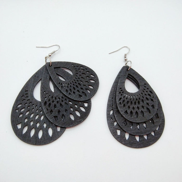 Wholesale Wood Water Drop Color Hollow Geometric Earrings MOQ≥2 JDC-ES-AnX011 Earrings 安修 black moq2 Wholesale Jewelry JoyasDeChina Joyas De China