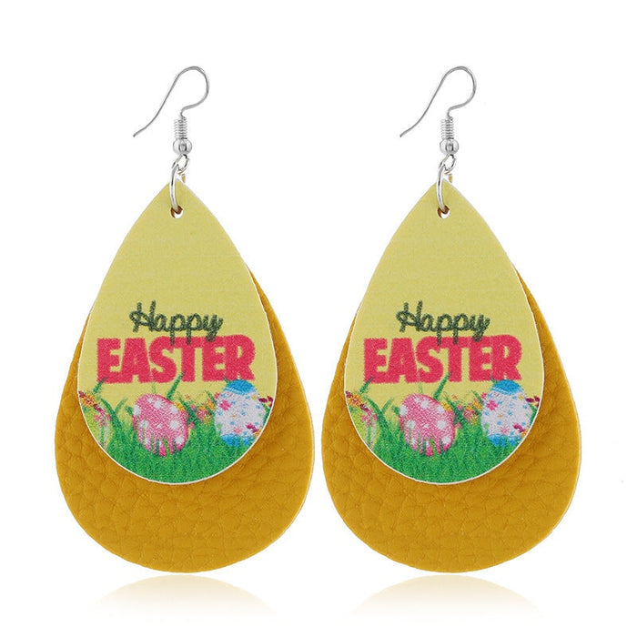 Wholesale yellow pu leather earrings JDC-ES-ZL016 Earrings 钻拉 yellow Wholesale Jewelry JoyasDeChina Joyas De China