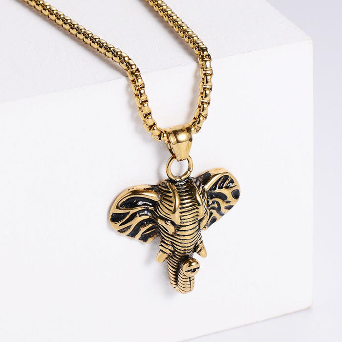 Wholesale yellow stainless steel elephant necklace JDC-NE-Aimi003 Necklaces 爱米萝 "Golden" with chain 3.5*60mm Wholesale Jewelry JoyasDeChina Joyas De China