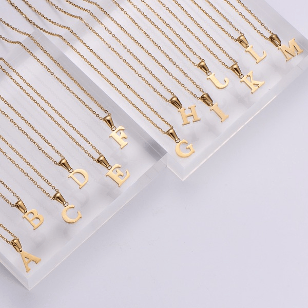 Wholesale Yellow Stainless Steel Gold Plated Letter Necklace JDC-NE-Aimi017 Necklaces 爱米萝 Wholesale Jewelry JoyasDeChina Joyas De China