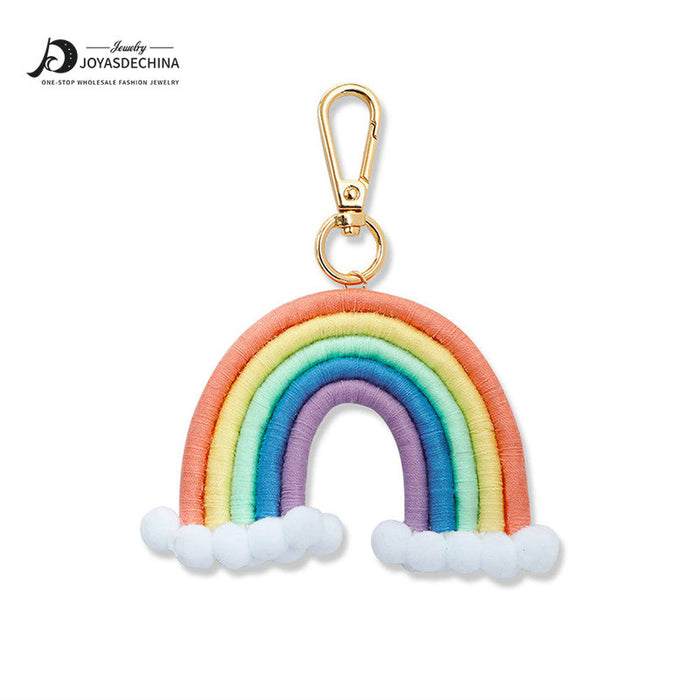 Wholesale Alloy Cotton Thread Hair Ball Rainbow Woven Keychain JDC-KC-JM009