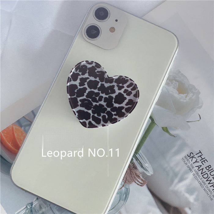 Wholesale Grips Mobile Phone Holder Leopard Print Heart Shaped Retractable Airbag Holder MOQ≥2 JDC-PS-weijiu009