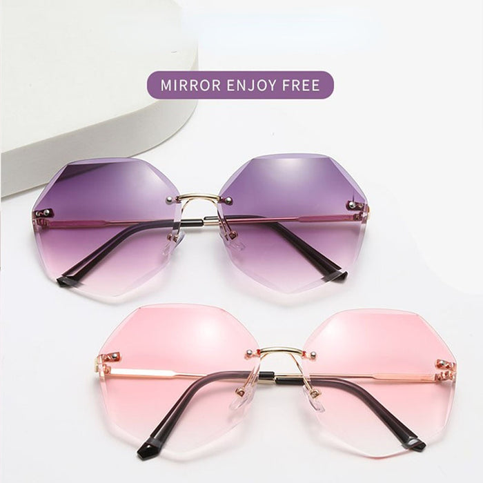 Wholesale Gradient Metallic Color Marine Frameless Cut Edge Polygonal Sunglasses JDC-SG-BoL008