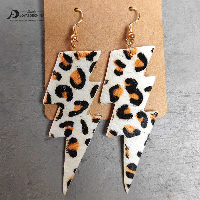 Wholesale Earrings Leather Lightning Leopard Cow Pattern 2 Pairs JDC-ES-HeYi077