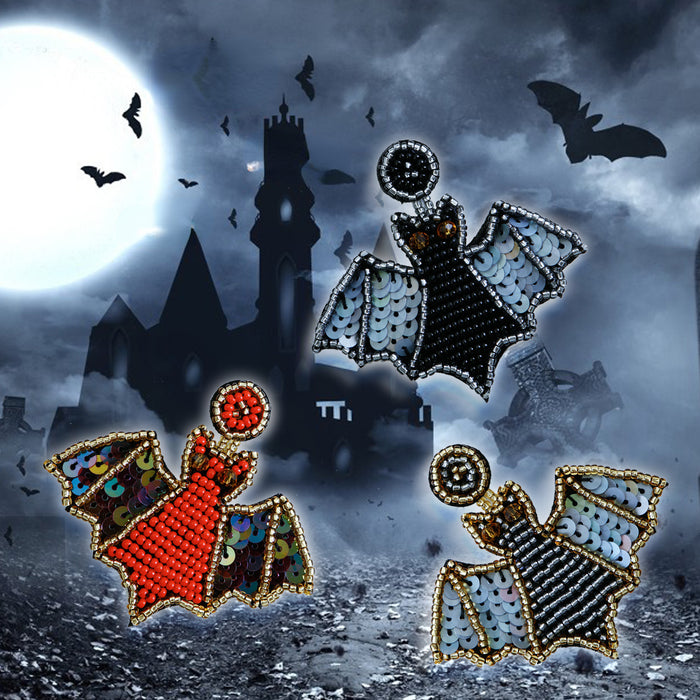 Wholesale Earrings Halloween Rice Beads Handmade Sequins Bat MOQ≥2 JDC-ES-PREMJM010