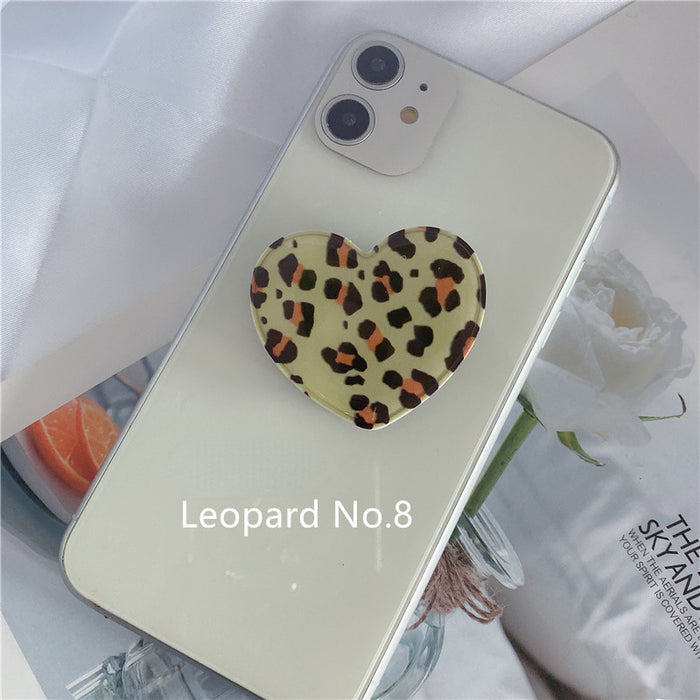 Wholesale Grips Mobile Phone Holder Leopard Print Heart Shaped Retractable Airbag Holder MOQ≥2 JDC-PS-weijiu009