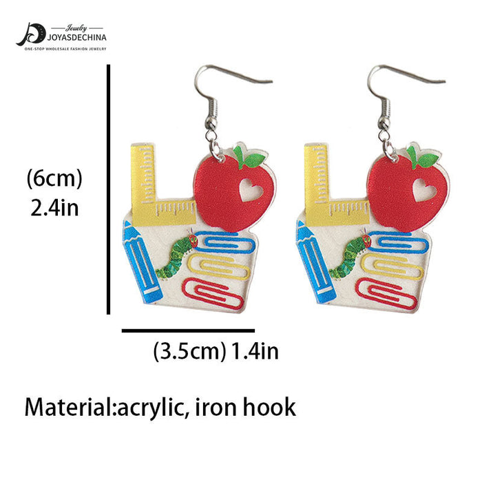 Wholesale Earrings Acrylic Pencil Ruler Apple Caterpillar 2 Pairs JDC-ES-Heyi055