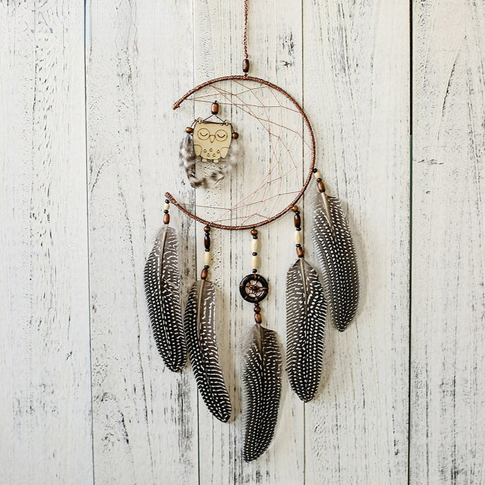 Jewelry WholesaleWholesale Wooden Beads Feather Iron Ring Owl Dreamcatcher JDC-DC-XR013 Dreamcatcher 薰然 %variant_option1% %variant_option2% %variant_option3%  Factory Price JoyasDeChina Joyas De China