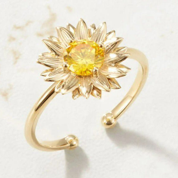 Wholesale Sunflower Zircon Alloy Adjustable Ring JDC-RS-Saip014