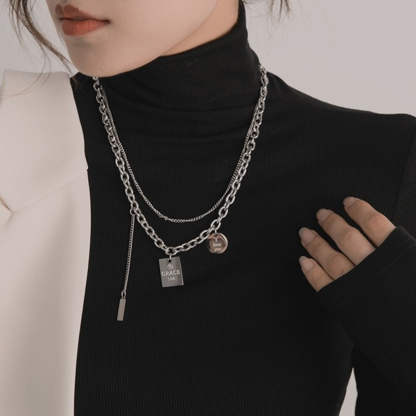 Jewelry WholesaleWholesale Titanium Steel Hip Hop Double Layer Necklace JDC-NE-ShiY007 necklaces 仕缘 %variant_option1% %variant_option2% %variant_option3%  Factory Price JoyasDeChina Joyas De China