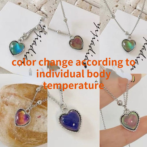 Jewelry WholesaleWholesale Titanium Steel Thermostone Color Changing Love Necklace JDC-NE-cy061 necklaces 纯影 %variant_option1% %variant_option2% %variant_option3%  Factory Price JoyasDeChina Joyas De China