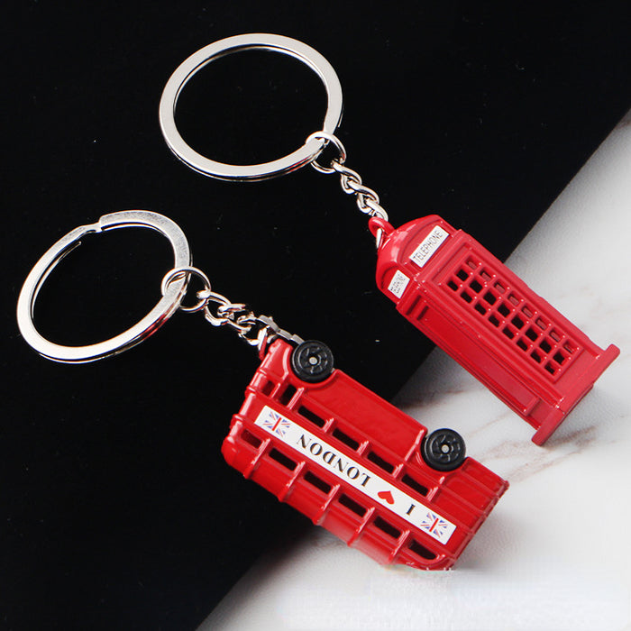 Wholesale Keychain Zinc Alloy Red Bus Phone Booth MOQ≥2 JDC-KC-AShang002