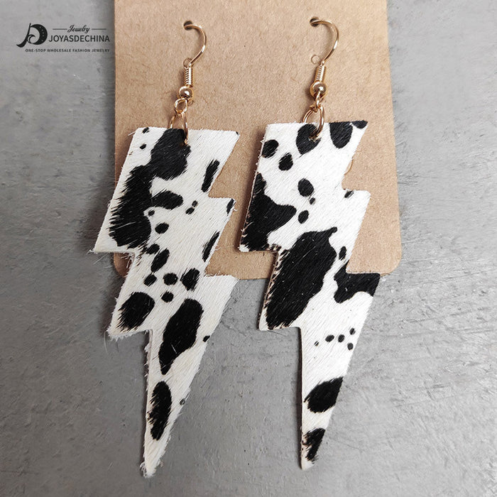 Wholesale Earrings Leather Lightning Leopard Cow Pattern 2 Pairs JDC-ES-HeYi077