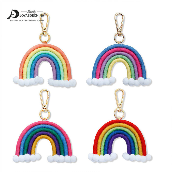 Wholesale Alloy Cotton Thread Hair Ball Rainbow Woven Keychain JDC-KC-JM009