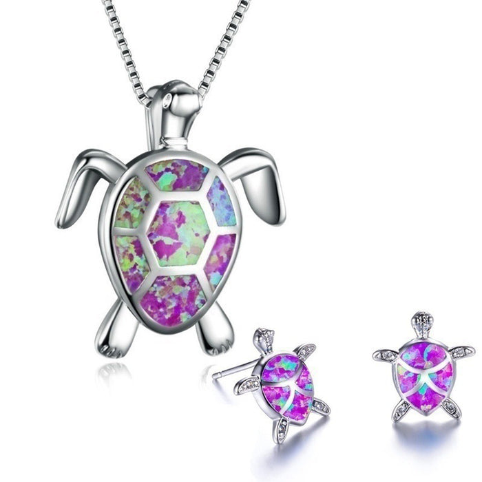 Wholesale Necklaces Alloy Ocean Series Faux Opal Turtle Necklace Stud Earrings Set JDC-NE-YanS005