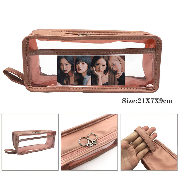 Wholesale BlackPink Transparent Washed Leather Pencil Bags JDC-PB-Mandi001