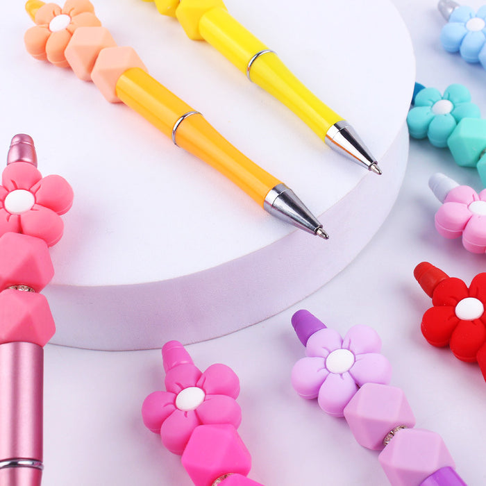 Wholesale Beadable Pens Handmade Flower Silicone Beaded Ballpoint Pen JDC-BP-GuangTian004