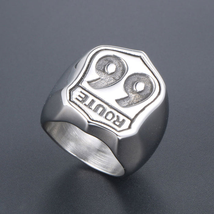 Wholesale Highway No. 66 Men's Personalized Steel Titanium Dingle Ring JDC-RS-ShengJ001