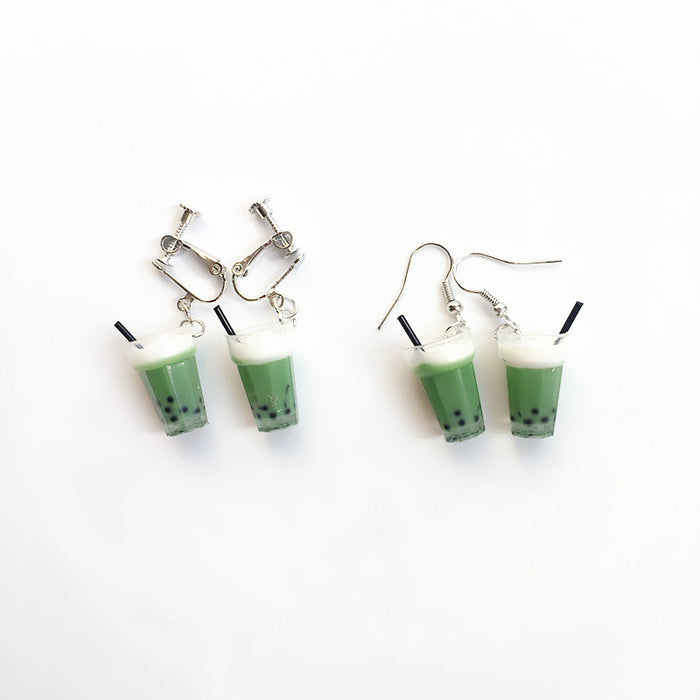 Wholesale Pearl Milk Tea Resin Earrings Ear Clips JDC-ES-Chouteng003