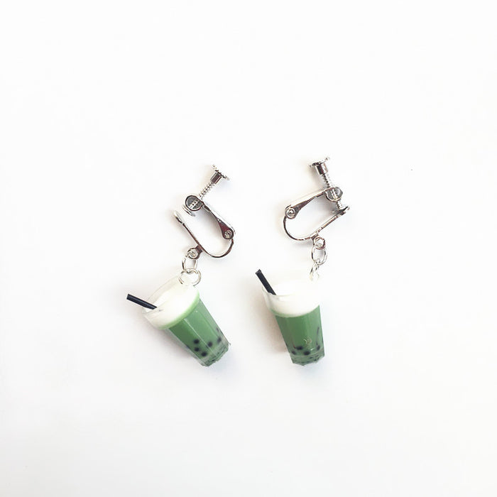 Wholesale Pearl Milk Tea Resin Earrings Ear Clips JDC-ES-Chouteng003