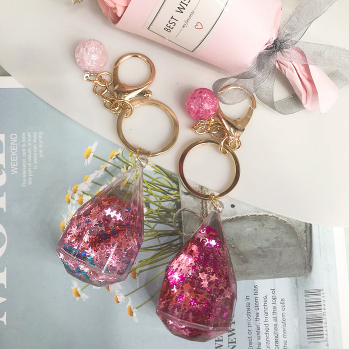 Wholesale diamond water drop into oil girl heart keychain JDC-KC-LingY003