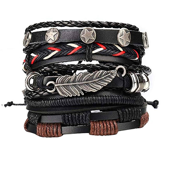 Wholesale Braided Set Combination Vintage Bracelet Alloy Leaf Beads JDC-BT-SaiH002