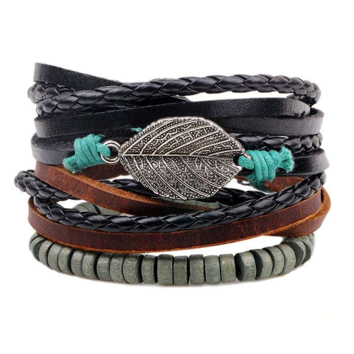 Wholesale Braided Set Combination Vintage Bracelet Alloy Leaf Beads JDC-BT-SaiH002