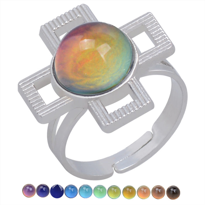 Wholesale Acrylic Gemstone Temperature And Color Change Alloy Ring JDC-RS-LanA003