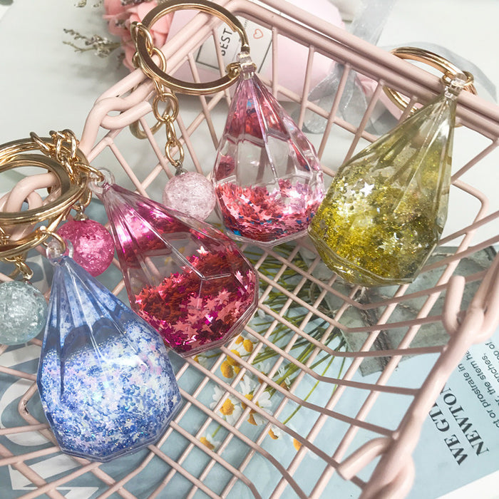 Wholesale diamond water drop into oil girl heart keychain JDC-KC-LingY003
