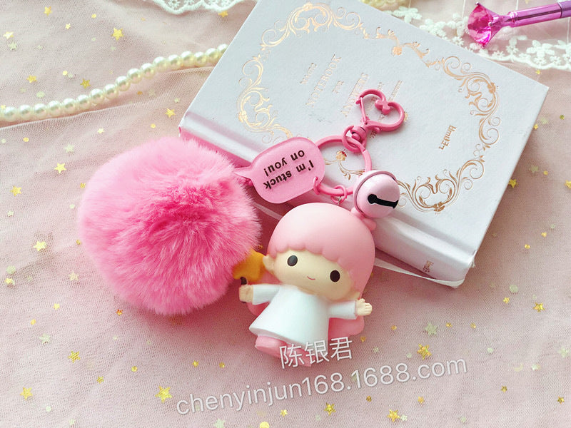 Wholesale cartoon keychain pendant hair ball pendant twin star doll MOQ≥2 JDC-KC-CYJ001