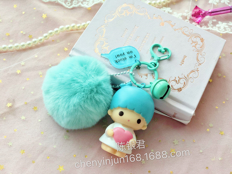 Wholesale cartoon keychain pendant hair ball pendant twin star doll MOQ≥2 JDC-KC-CYJ001