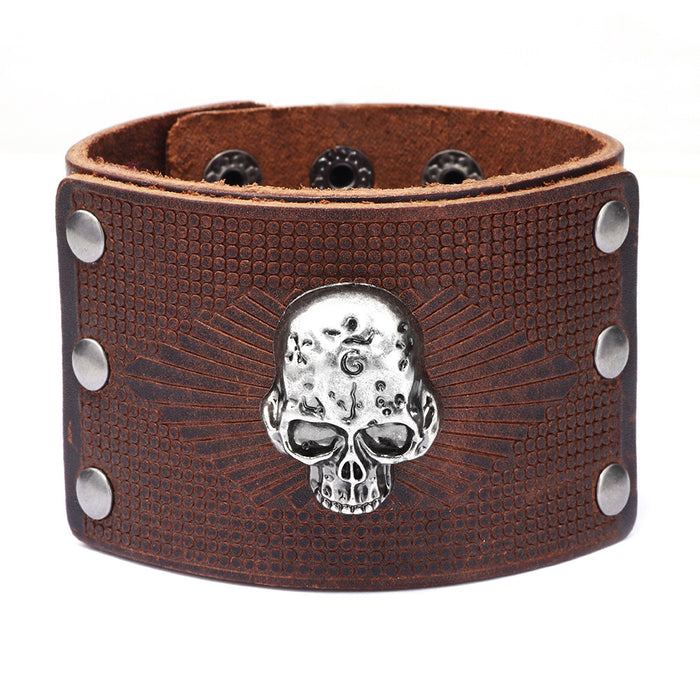 Wholesale Bracelet Men's Alloy Leather Skull Exaggerated Wide Leather JDC-BT-QiN032