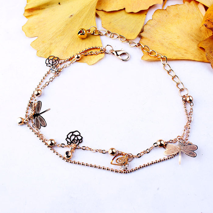 Wholesale wild rose dragonfly butterfly leaf shell drill anklet JDC-AS-Lingda002