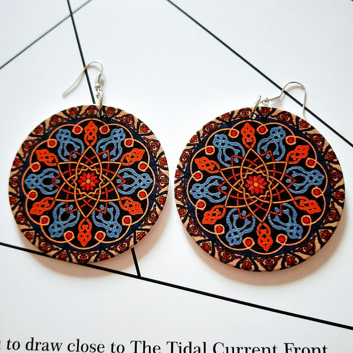 Wholesale Vintage Wooden Earrings Women Geometric Printing JDC-ES-AnX021