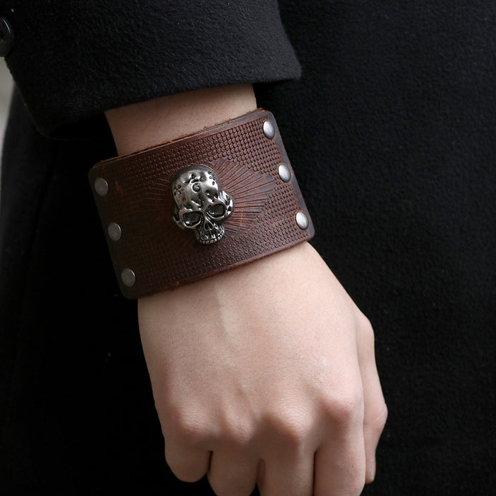 Wholesale Bracelet Men's Alloy Leather Skull Exaggerated Wide Leather JDC-BT-QiN032