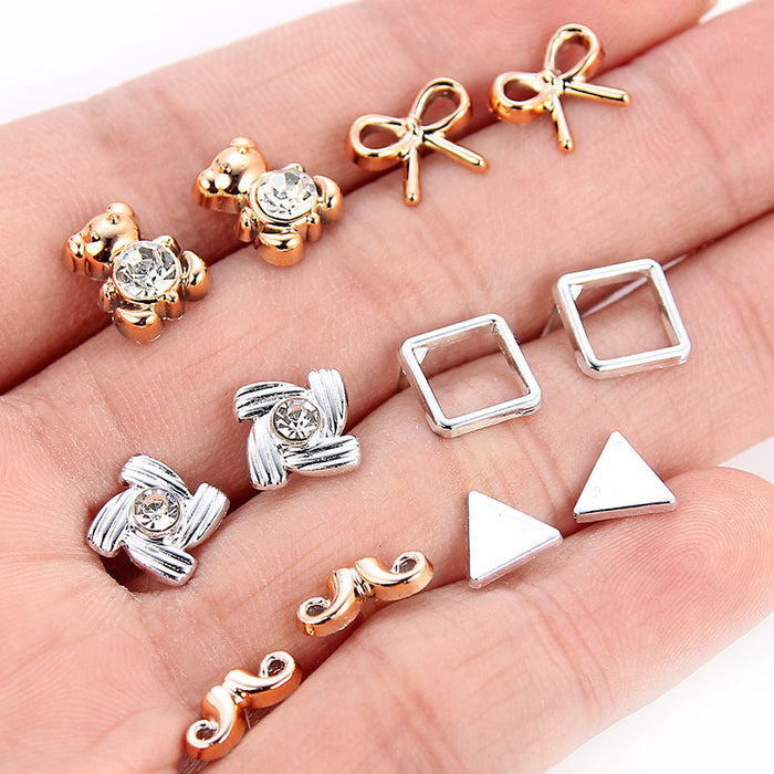 Wholesale 36 Pairs Mixed Gold Silver Stud Earrings Acrylic Diamonds Bear Earrings JDC-ES-Jingy002