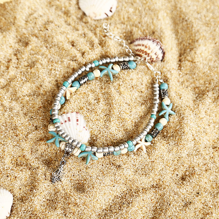 Jewelry WholesaleWholesale Conch Starfish Rice Bead Alloy Anklet JDC-AS-b023 Anklet 久通 %variant_option1% %variant_option2% %variant_option3%  Factory Price JoyasDeChina Joyas De China