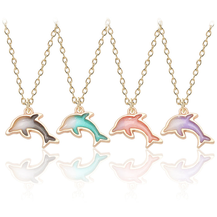 Wholesale cute little dolphin necklace jewelry gold alloy small pendant pendant JDC-NE-TianG002