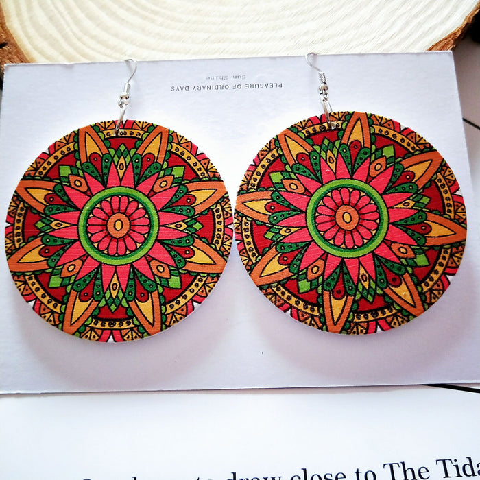 Wholesale Exaggerated African Pattern Geometric Round Wooden Earrings JDC-ES-AnX013