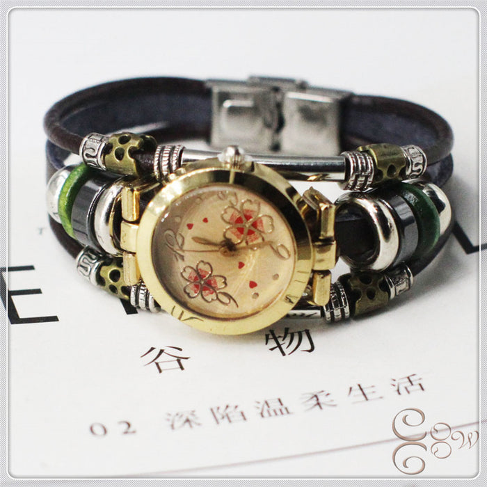 Wholesale Watch Leather Bracelet Jewelry Handmade Multilayer Stainless Steel Clover JDC-BT-YonY002