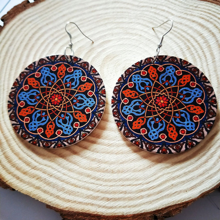 Wholesale Vintage Wooden Earrings Women Geometric Printing JDC-ES-AnX021