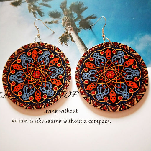 Jewelry WholesaleWholesale Vintage Wooden Earrings Women Geometric Printing JDC-ES-AnX021 Earrings 安修 %variant_option1% %variant_option2% %variant_option3%  Factory Price JoyasDeChina Joyas De China