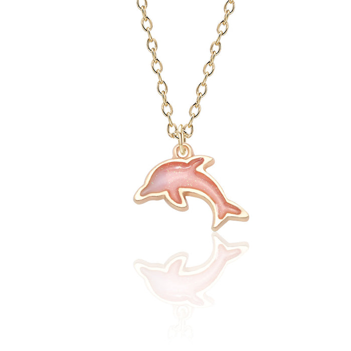 Wholesale cute little dolphin necklace jewelry gold alloy small pendant pendant JDC-NE-TianG002