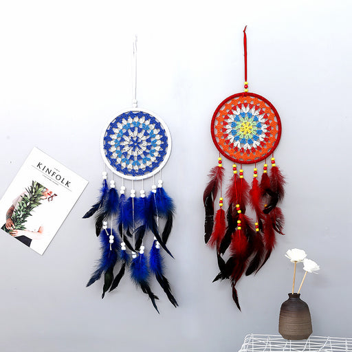 Jewelry WholesaleWholesale Plastic Circle Feather Weave Dreamcatcher MOQ≥2 JDC-DC-YXuan002 Dreamcatcher 奕萱 %variant_option1% %variant_option2% %variant_option3%  Factory Price JoyasDeChina Joyas De China