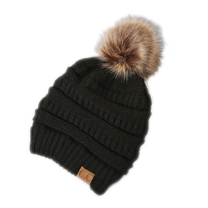 Wholesale Ponytail and Wool Ball Knitted Warm and Thick Wool Hats JDC-FH-HengYu001