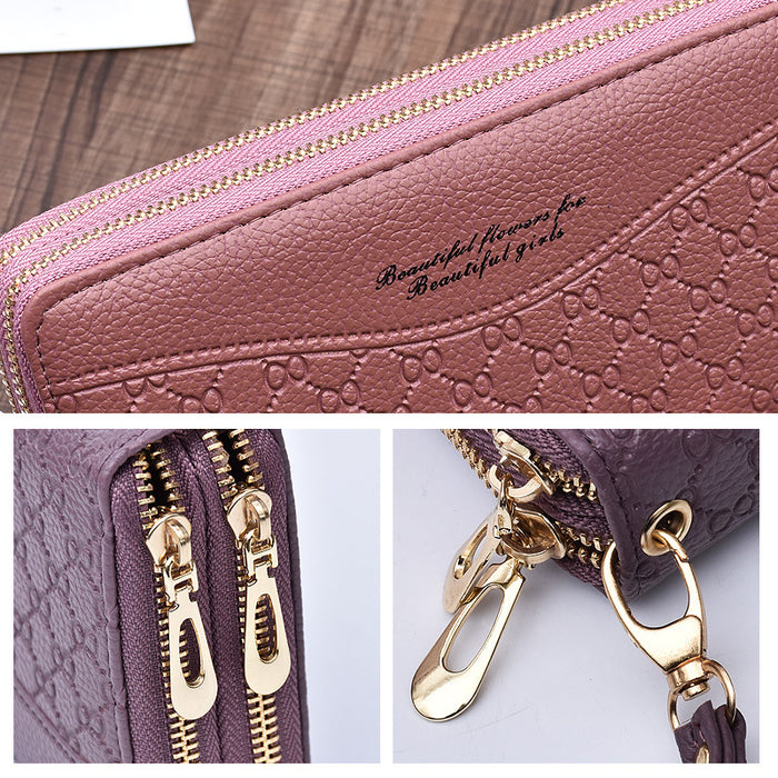 Wholesale Wallet PU Large Capacity Double Zipper Hand Phone Bag JDC-WT-Fanju004