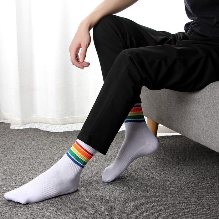 Jewelry WholesaleWholesale Cotton Towel Bottom Sweat Absorbent Breathable Rainbow Striped Stockings JDC-SK-ShuM004 Sock 舒棉 %variant_option1% %variant_option2% %variant_option3%  Factory Price JoyasDeChina Joyas De China